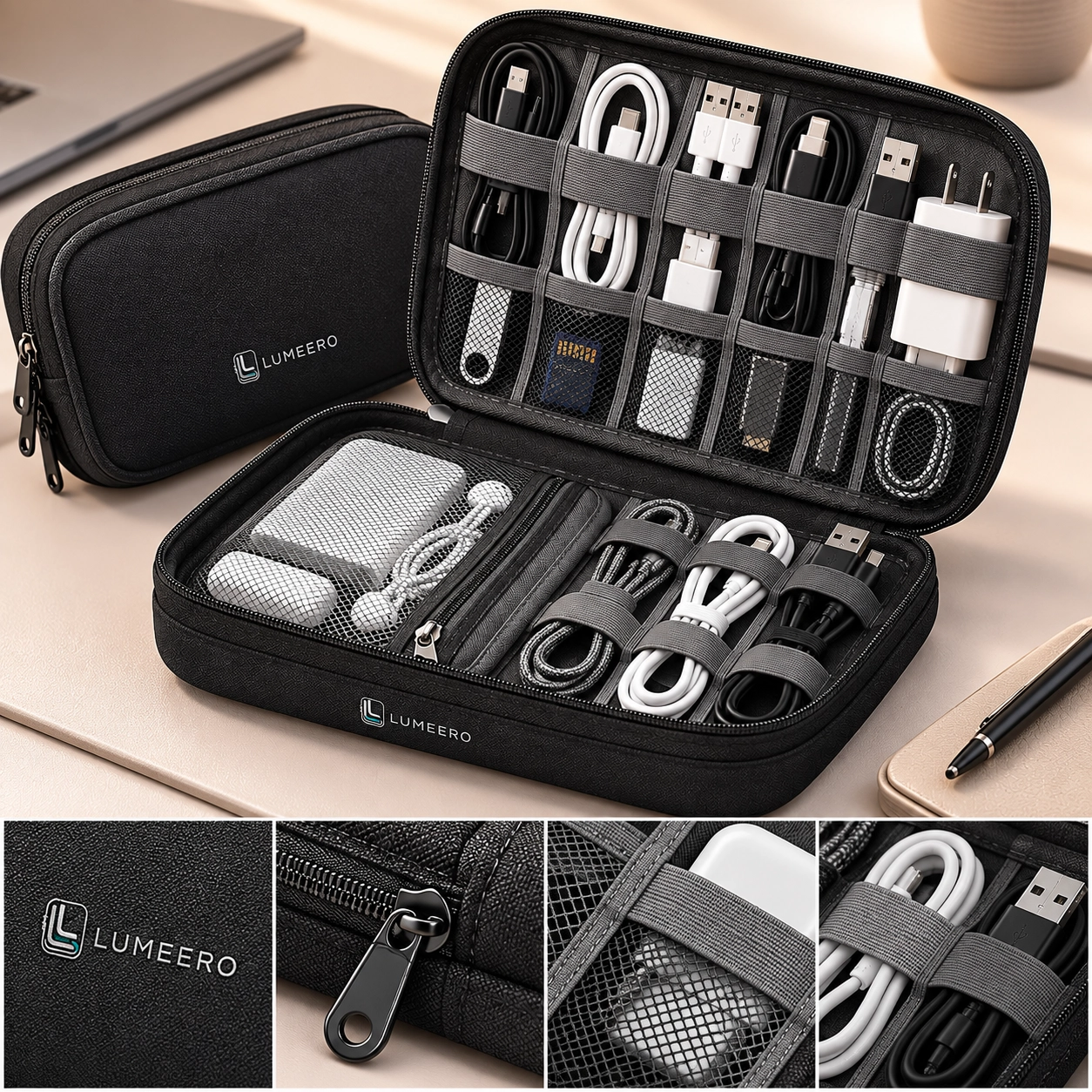 Lumeero | Compact Black Cable & Gadget Travel Case - Image 3