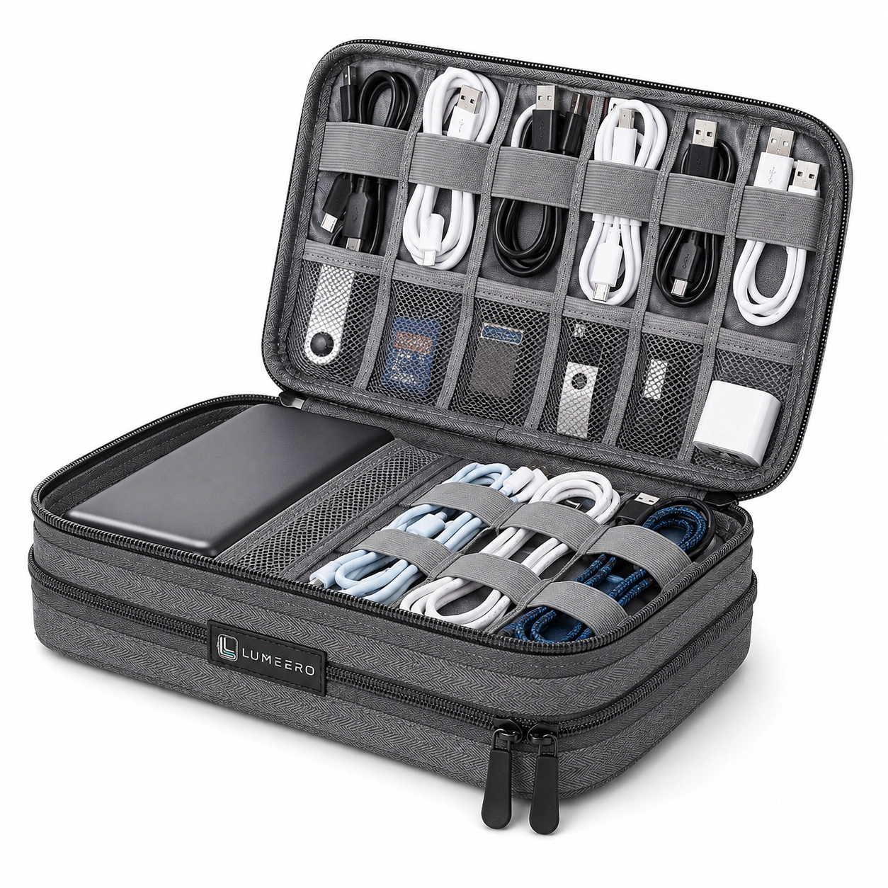 Lumeero | Heavy Duty Double Zip Electronics Accessory Bag